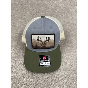 Richardson 115 Trucker Hat AMS deer Hunter Gray Tan Mesh Green Bill Outdoor
